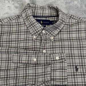 Ralph Lauren Button Down Shirt Men's X-Large Gray Plaid Long Sleeve Slim Fit
